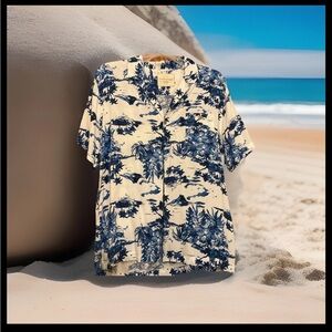 Weatherproof Vtg Mens XL Short Sleeve Button Up Blue vaca Hawaiian Print shirt